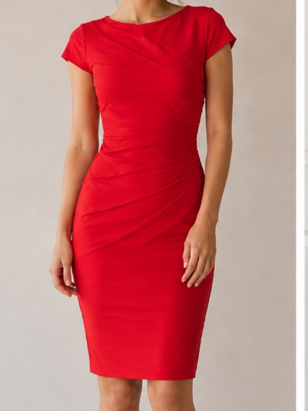 Jessica Vibrant Red Ruched Midi Dress